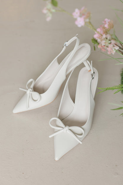 Issey Bow Slingback Heels in Cream