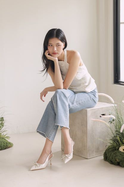 Issey Bow Slingback Heels in Cream