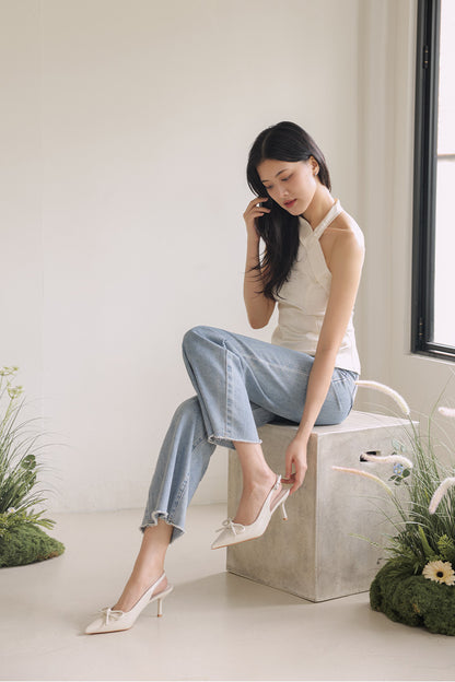 Issey Bow Slingback Heels in Cream