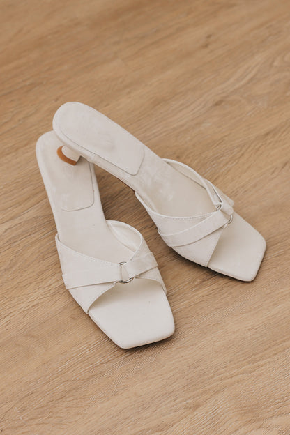 Ivara Kitten Heels in Cream Waterproof Satin