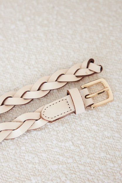 Karl Braided Leather Belt in Cream