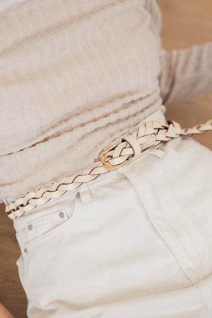 Karl Braided Leather Belt in Cream
