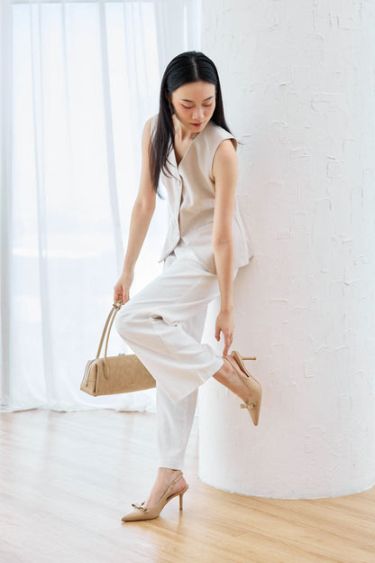 Keiana Ribbon Slingback Covered heels in Beige