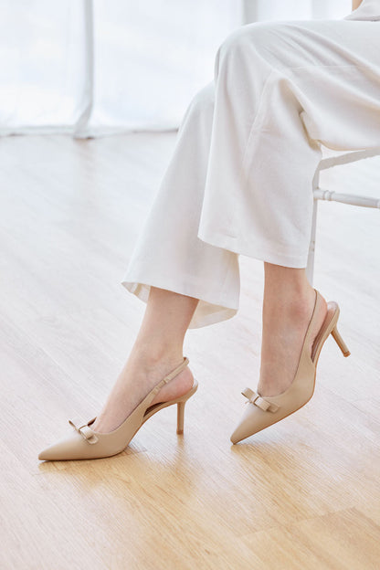 Keiana Ribbon Slingback Covered heels in Beige