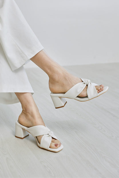 Kessie Knotted Block Heels in Cream