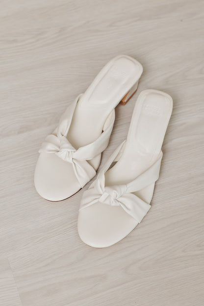 Khloe Knotted Block Heels in Cream