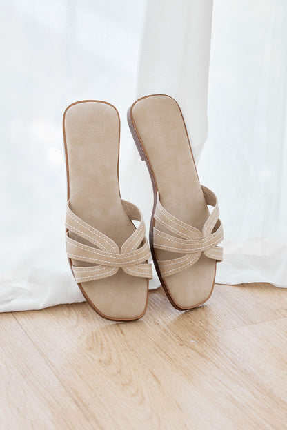 Leone Interlocking Cloud Sliders in Taupe Waterproof Suede