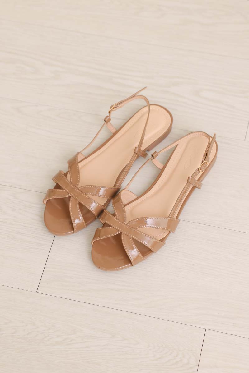 Lovi Interlocking Sandals in Light Mocha Patent