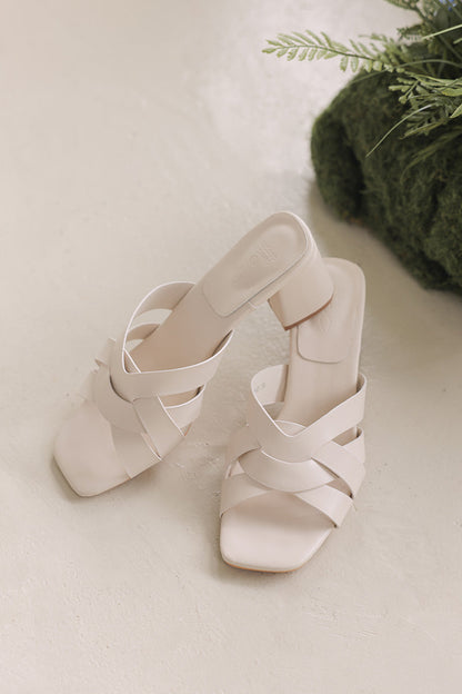 Luma Interlocking Block Heels in Cream