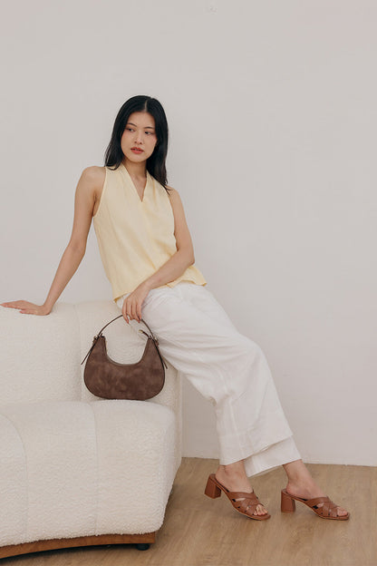 Luma Interlocking Block Heels in Tan Brown