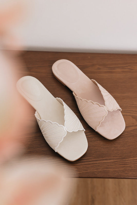 Luvina Embroidered Sliders in Cream Waterproof Satin
