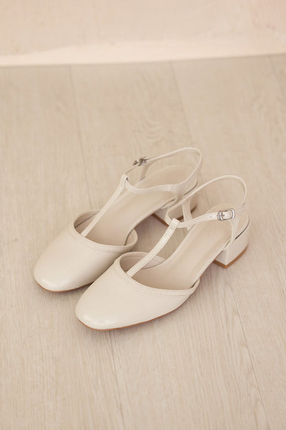 Malorie Tbar Heels in Cream Patent