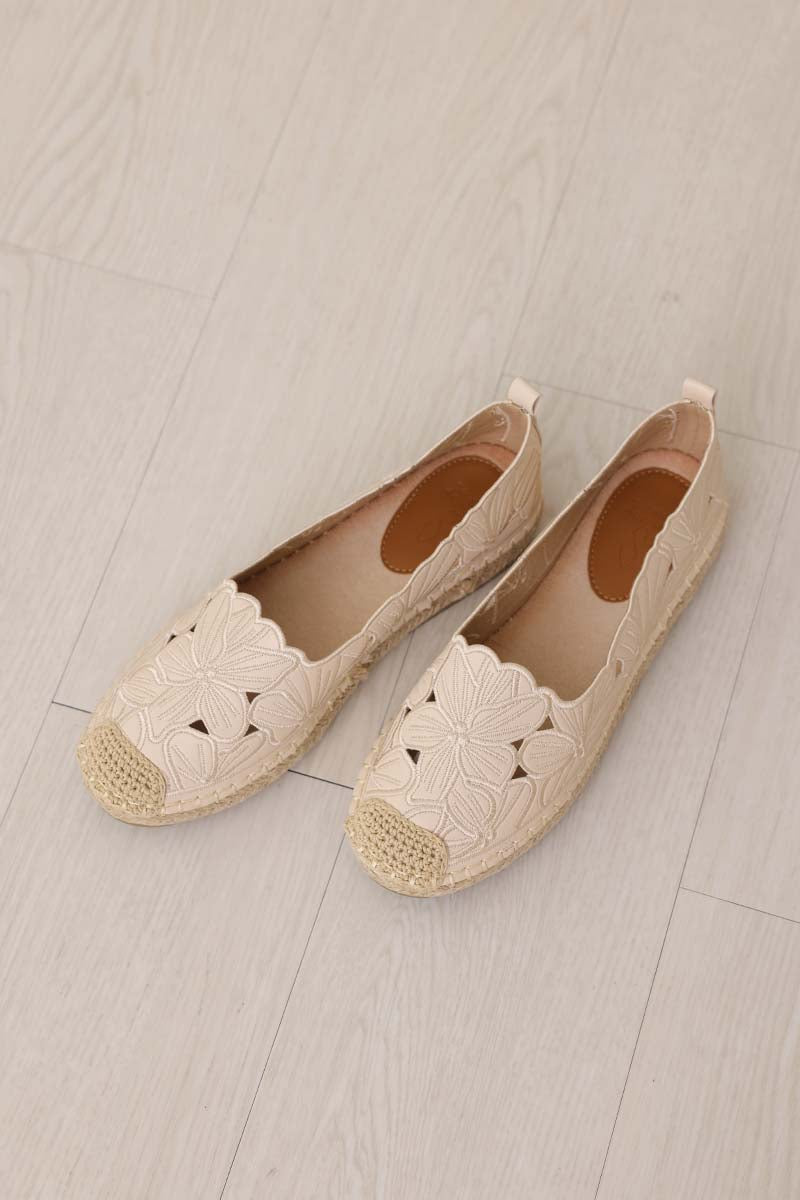 Maris Floral Espadrille in Cream
