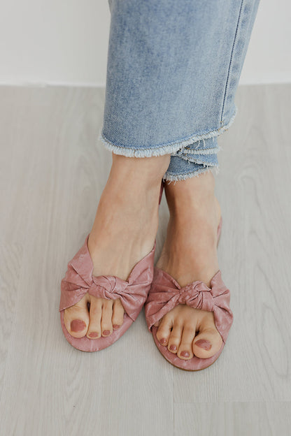 Marisse Knotted Sliders in Waterproof Satin Pink