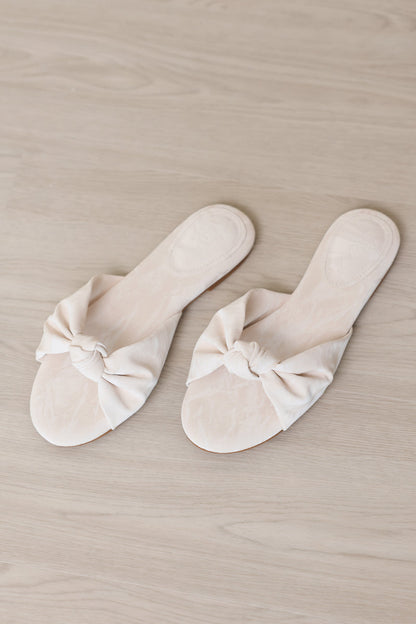 Marisse Knotted Sliders in Waterproof Satin Cream