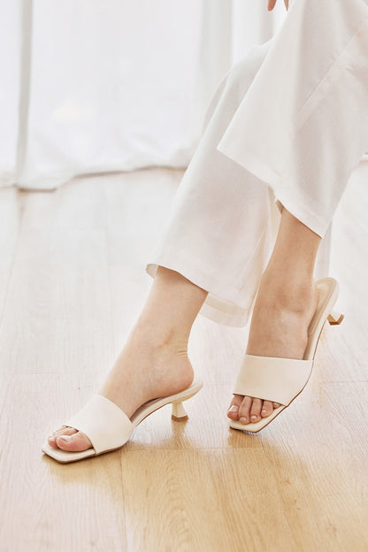 Olessia Strap-over Kitten Heel in Cream Waterproof Suede