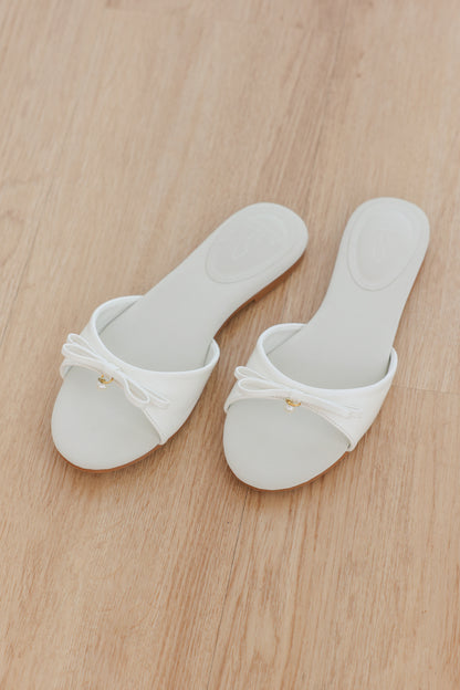 Pearlina Bow Sliders in Cream Waterproof Satinh