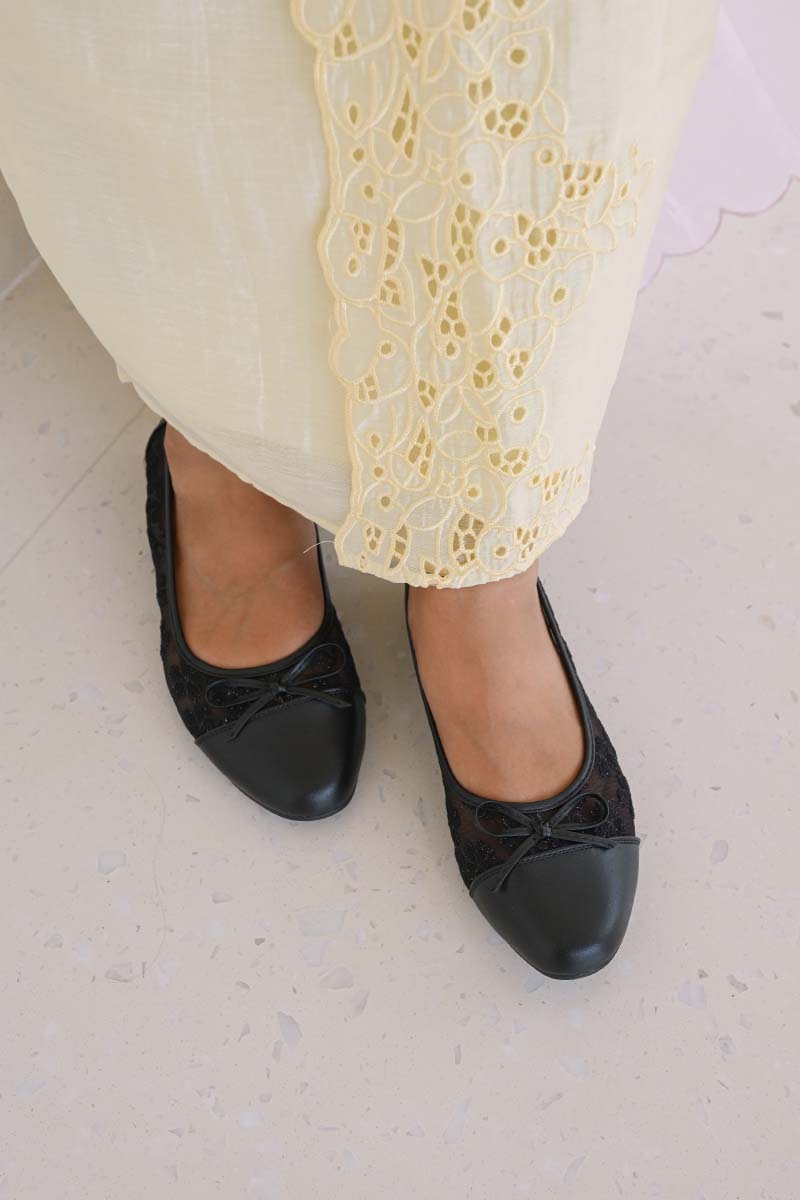 Roux Embroidered Flats in Black