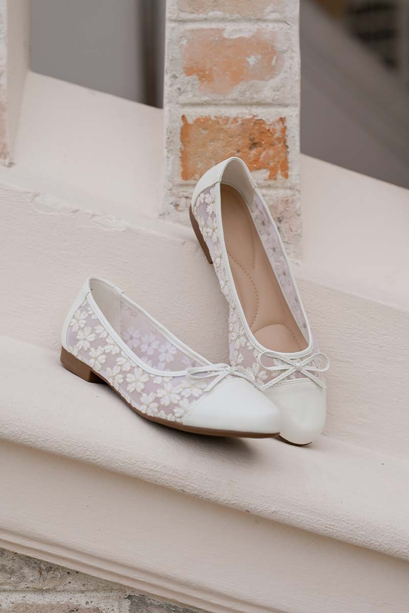 Roux Embroidered Flats in Cream