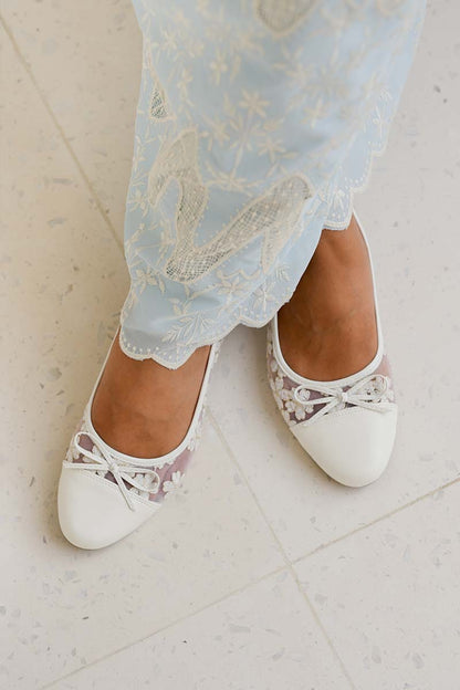 Roux Embroidered Flats in Cream