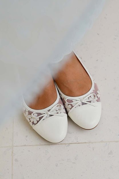Roux Embroidered Flats in Cream