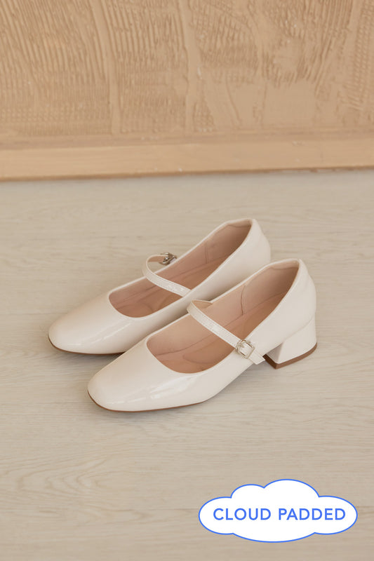 Roxxy Cloud Maryjane Heels in Cream Patent
