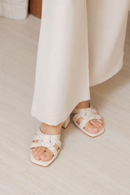 Ruuda Interlocking Block Heels in Waterproof Linen