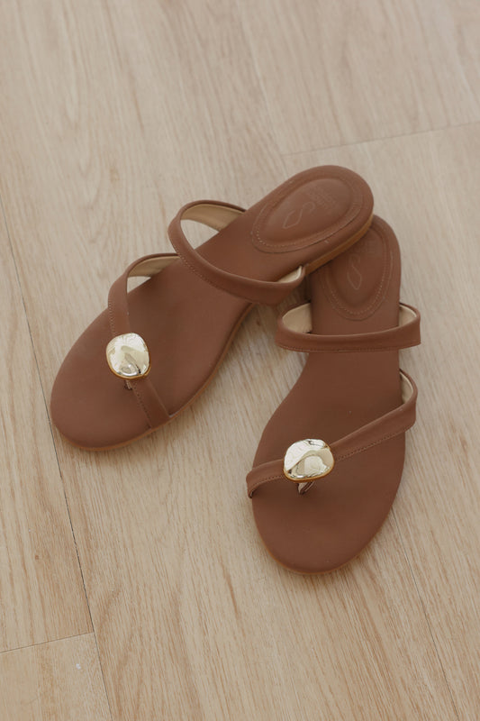 Selin Asymmetrical Sliders  in Dark Brown Suede