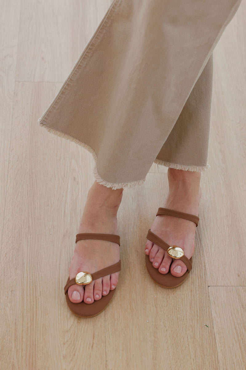 Selin Asymmetrical Sliders  in Dark Brown Suede