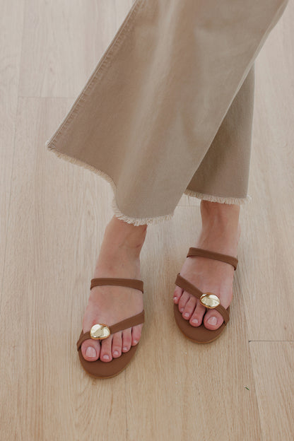 Selin Asymmetrical Sliders  in Dark Brown Suede