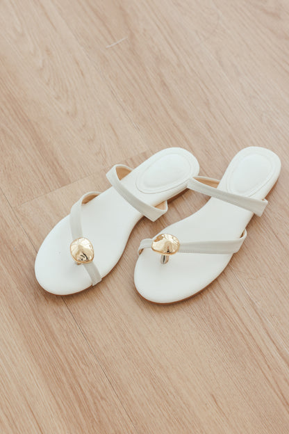 Selin Asymmetrical Sliders in Cream Suede