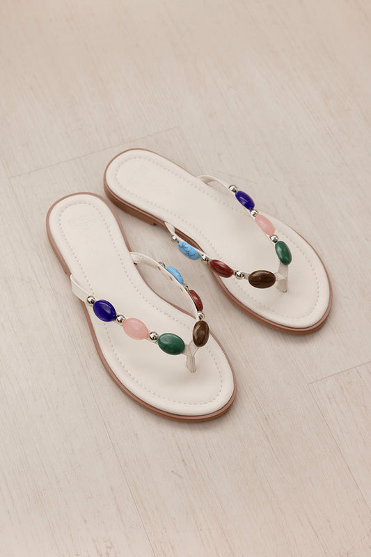 Suri Embellished Thong Sliders in Cream