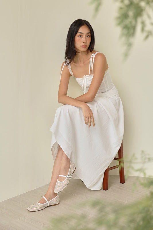 Tilly Embroidered Mesh Maryjane Flats in White
