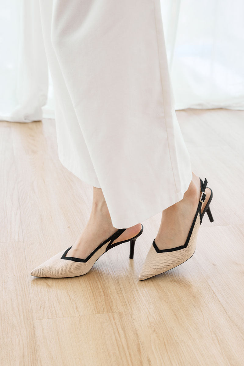 Valentina Flyknit Slingback Heels in Nude Contrast