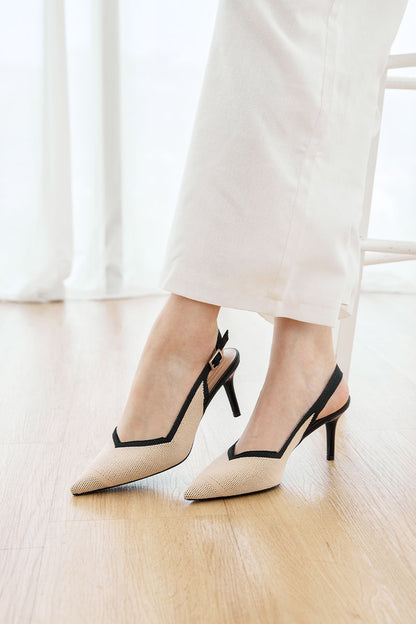 Valentina Flyknit Slingback Heels in Nude Contrast