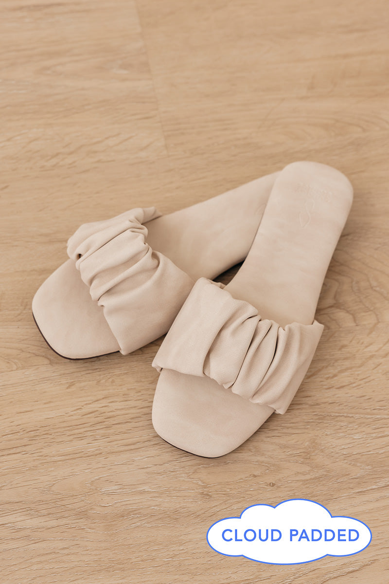 Willow Cloud Sliders in Bone Waterproof Suede