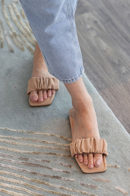 Winslet Ruching Sliders in Nude Waterproof Satin