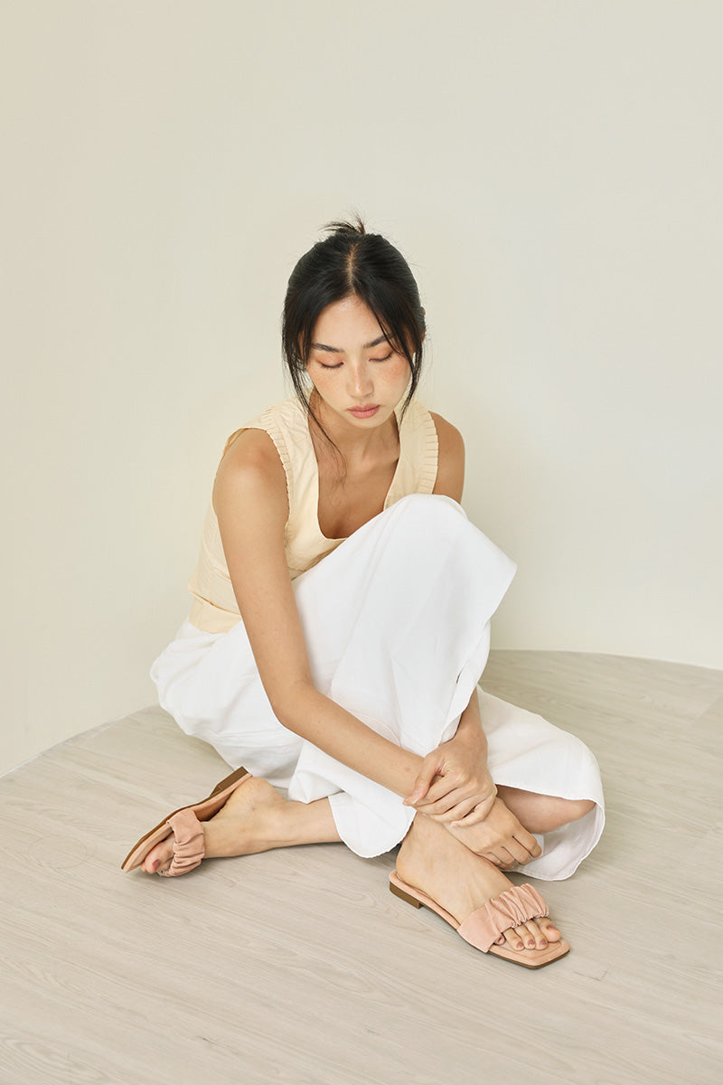 Winslet Ruching Sliders in Nude Waterproof Satin