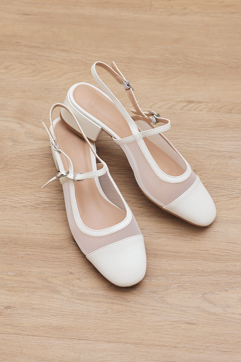 Wynna Mesh Maryjane Slingback Heels in Cream