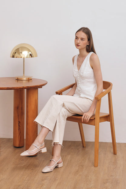 Wynna Mesh Maryjane Slingback Heels in Nude