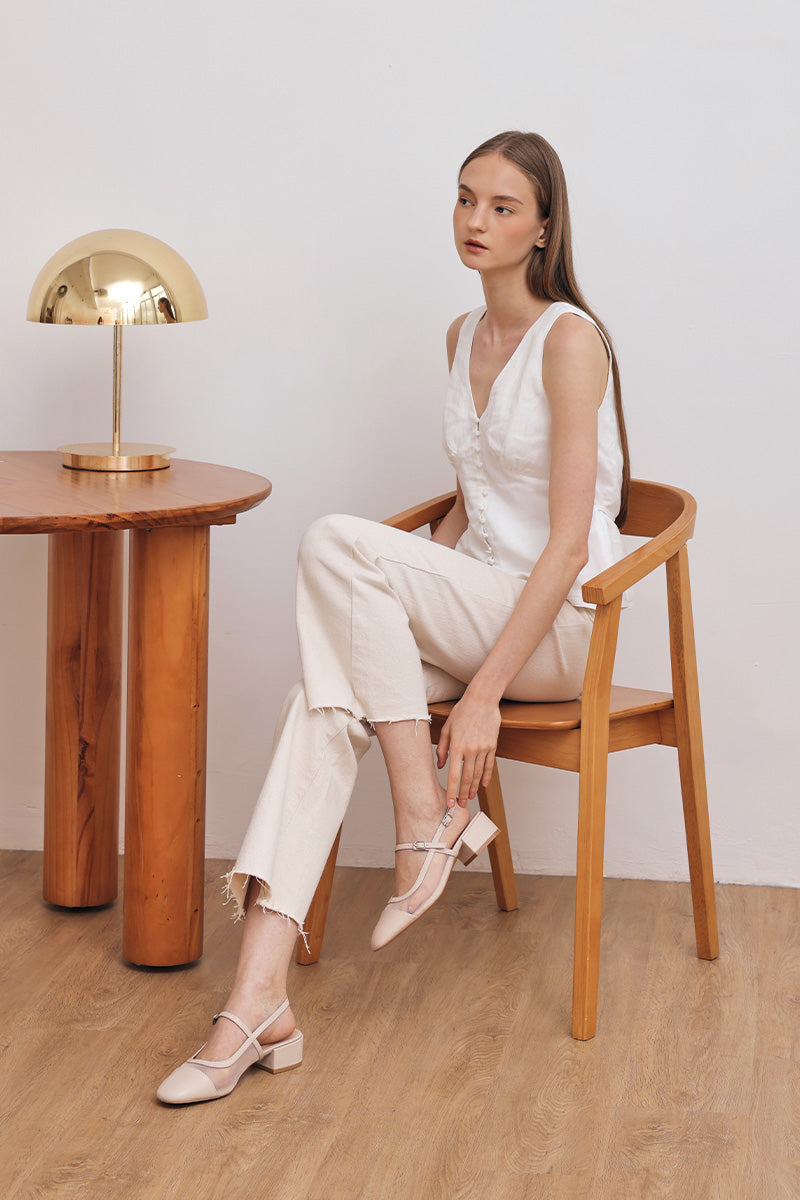 Wynna Mesh Maryjane Slingback Heels in Nude