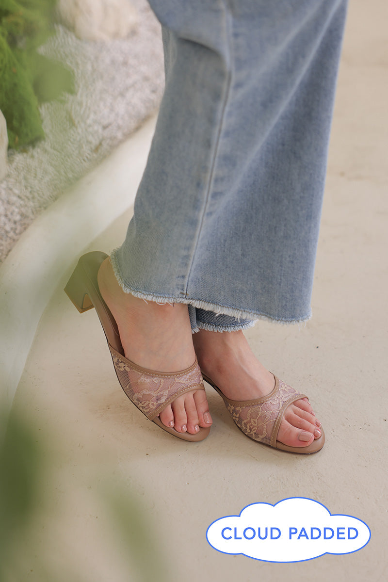 [PRE-ORDER] Zaria Lace Mesh Cloud Heels in Brown