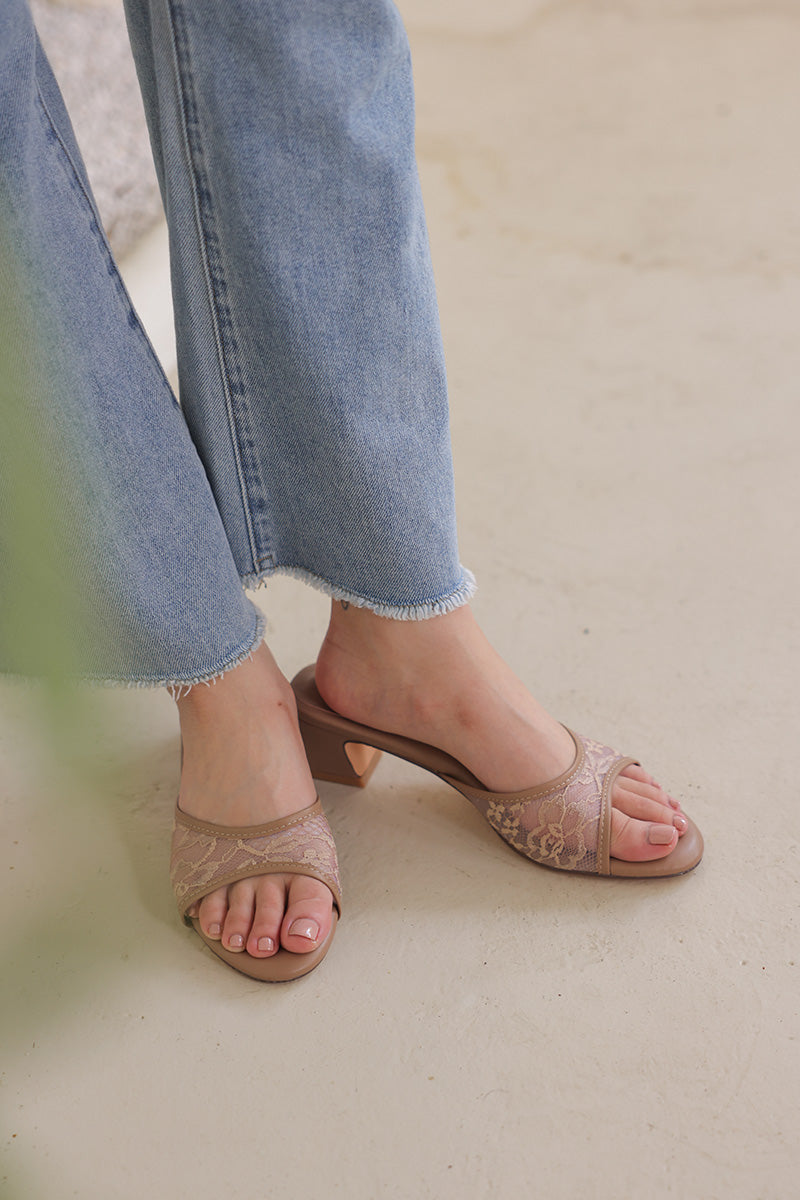 [PRE-ORDER] Zaria Lace Mesh Cloud Heels in Brown