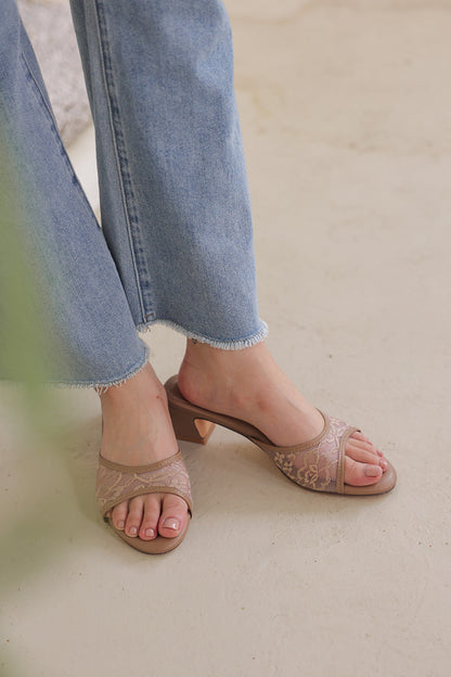 [PRE-ORDER] Zaria Lace Mesh Cloud Heels in Brown