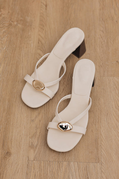 Zora Block Heels in Cream Suede