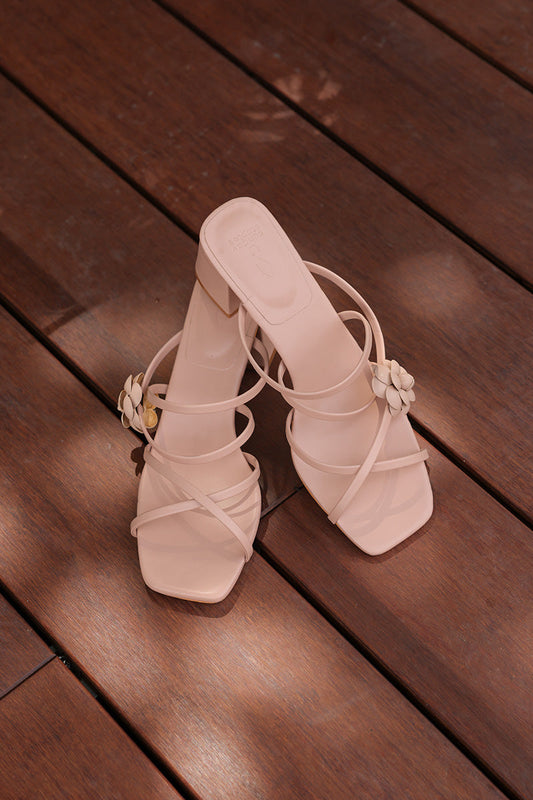 Alia Clip-On Strappy Heels in Nude Pink