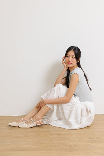 [PRE-ORDER] Alvara Charmé Ruching Slingback Flats in Cream