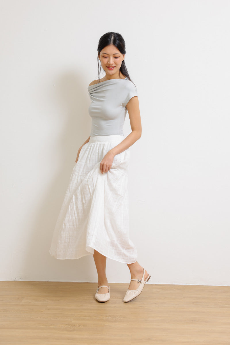 [PRE-ORDER] Alvara Charmé Ruching Slingback Flats in Cream