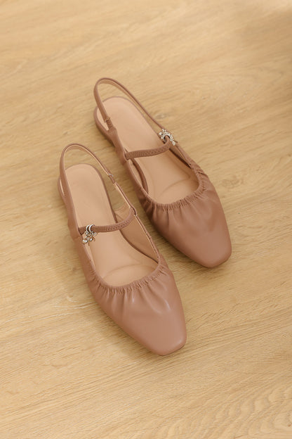 Alvara Charmé Ruching Slingback Flats in Taupe