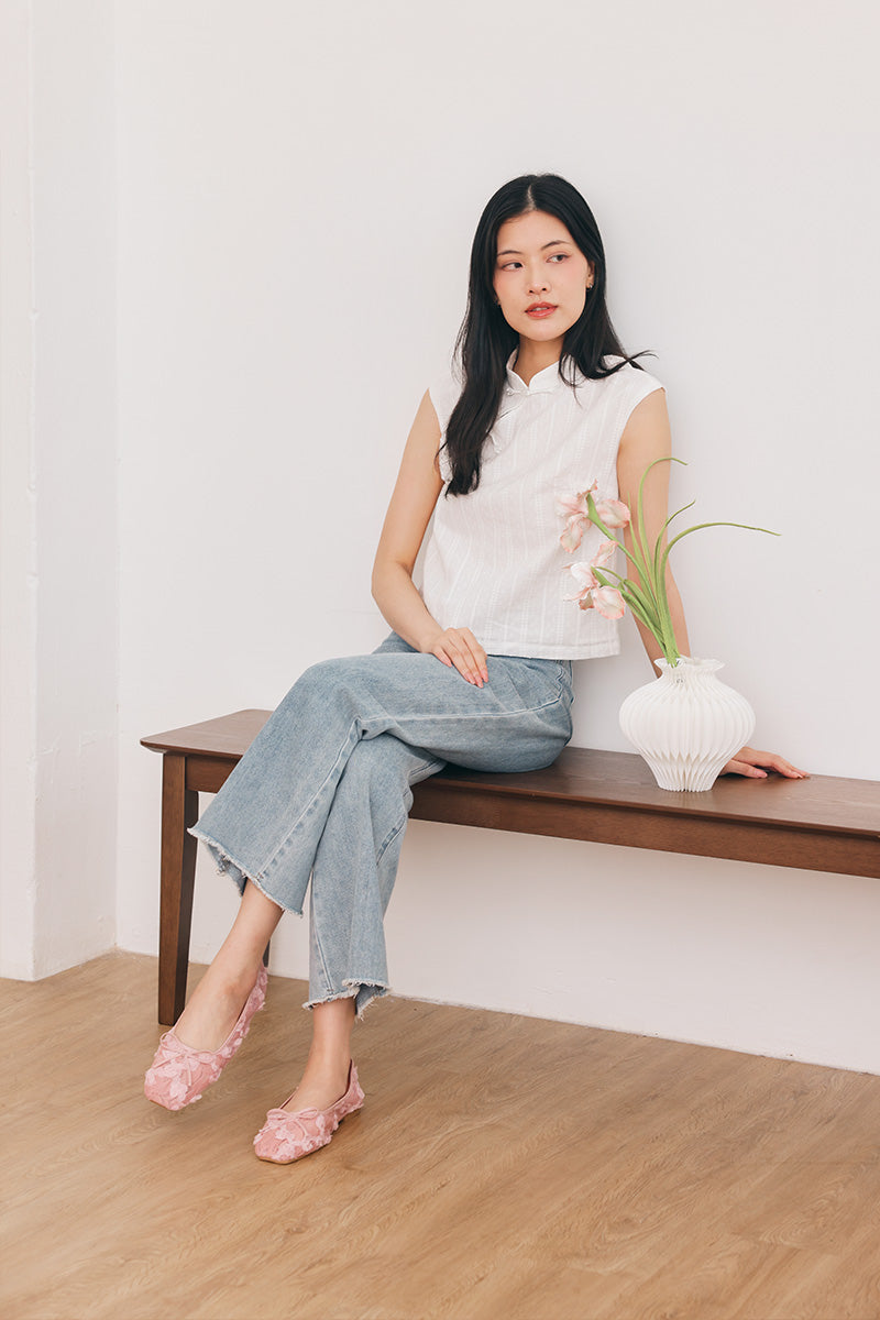 Avalyn Floral Mesh Flats in Pink